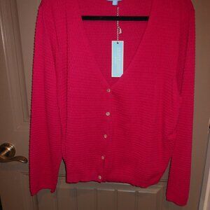 NWT Women Draper James Fuschia Button Front Textured Dot Cardigan, XXL
